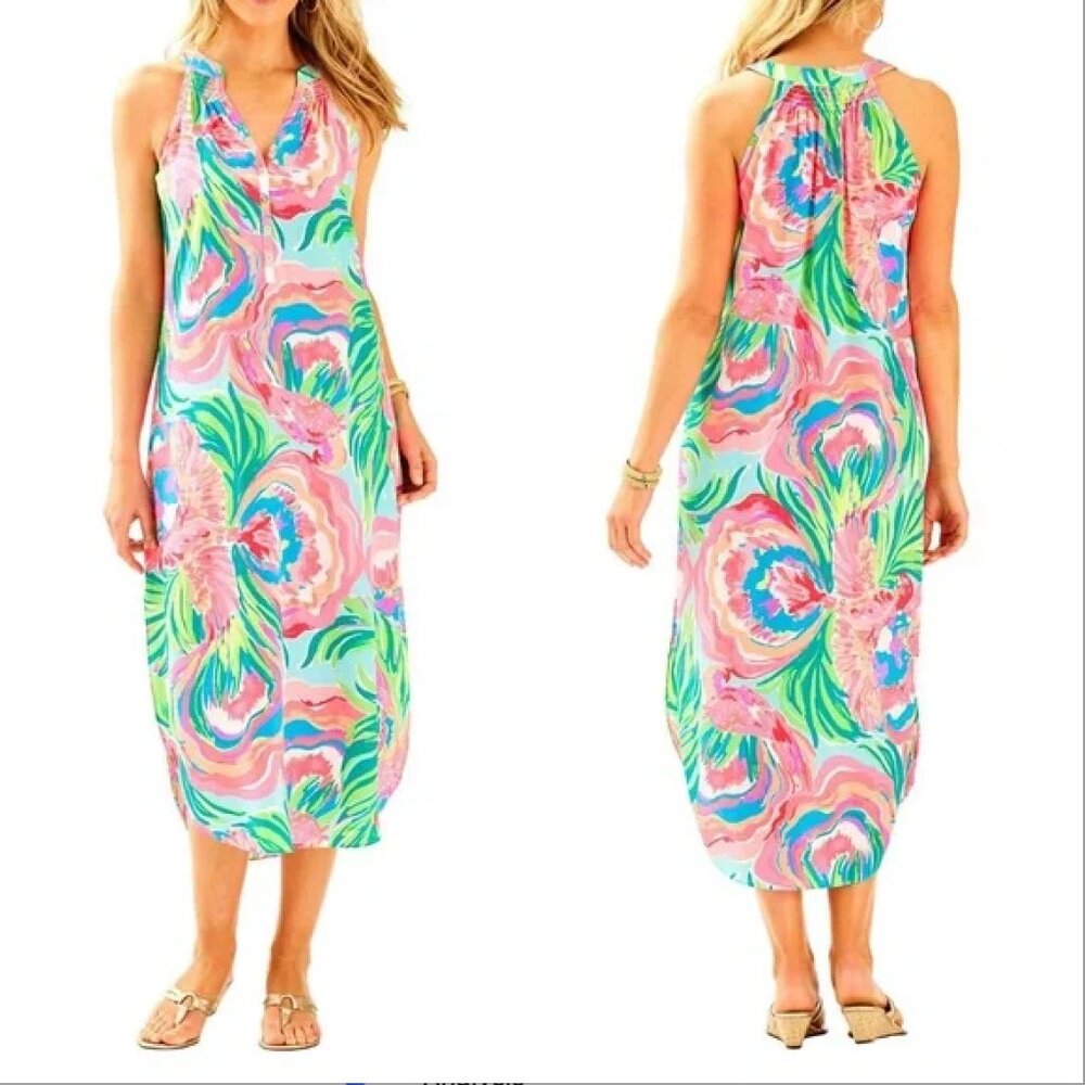 Lilly Pulitzer Bailey Silk Midi Dress - Serene Blue Paradise Bound | XL